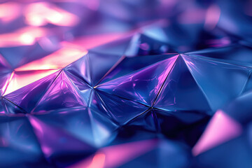 Poster - Abstract image of glossy,faceted, purple and blue geometric shapes creating a vibrant, iridescent pattern.