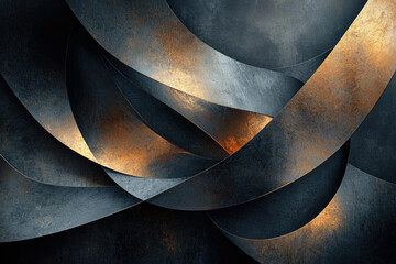Poster - Abstract art depicting interwoven dark and gold metallic ribbons, creating a luxurious and textured visual.