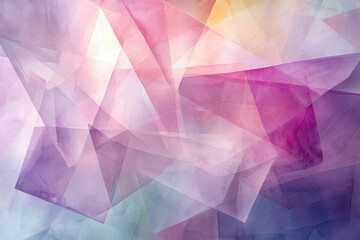 Aufkleber - Abstract watercolor painting featuring overlapping translucent geometric shapes in soft pastel shades of purple, pink, and white.