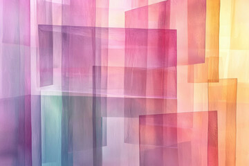 Poster - Abstract art featuring overlapping translucent rectangles in pastel pink, peach, and yellow hues.
