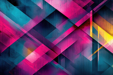 Poster - Abstract geometric artwork with vibrant pink, teal, and yellow hues, creating a dynamic and layered design.