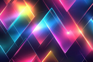 Poster - Vibrant neon geometric shapes intersect, creating a dynamic and colorful abstract design.