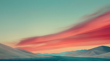 Wall Mural - a stunning image depicts a picturesque road amidst majestic mountains against an enchanting blue and