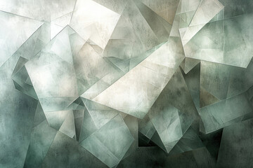 Poster - Abstract geometric art featuring overlapping, translucent, and textured polygons in shades of green and white.