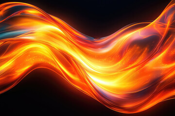 Wall Mural - Abstract fiery wave, glowing orange and yellow energy flowing dynamically across a dark background.