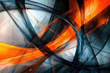 Poster - Abstract fractal art with vibrant orange and dark blue strokes, creating a dynamic and energetic composition.