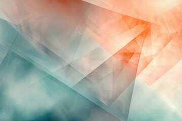 Poster - Abstract art featuring overlapping translucent triangles in teal and peach tones, creating a layered, dreamy effect.