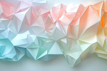 Poster - Abstract pastel paper art; a gradient of folded, geometric shapes creates a textured, three-dimensional landscape.