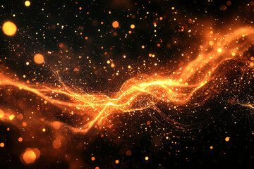 Poster - Abstract art depicting a fiery, glowing wave of particles and bokeh lights on a dark background.