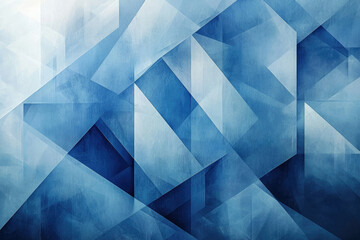 Poster - Abstract geometric art featuring overlapping translucent blue triangles and squares creating a textured, layered effect.