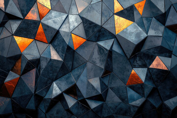 Poster - Abstract geometric background featuring dark gray and copper metallic triangles creating a textured, three-dimensional effect.