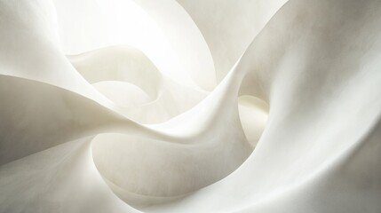 Poster - Abstract white fabric flowing in soft curves, creating a serene and elegant atmosphere with gentle light reflections. Generative AI