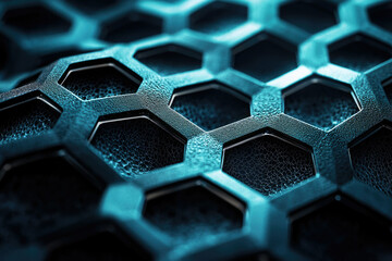 Poster - Close-up of a hexagonal metallic structure with a textured surface.