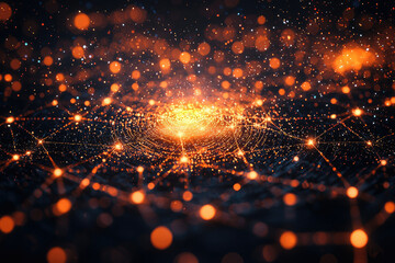 Poster - A mesmerizing abstract depiction of interconnected nodes, glowing brightly against a dark backdrop, resembling a cosmic web or neural network.