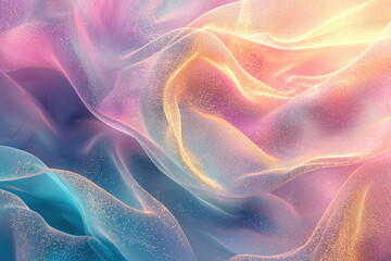 Wall Mural - Dreamy pastel fabric with a soft, ethereal glow, creating a flowing, textured visual.