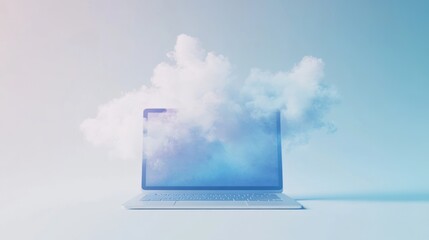 Poster - Cloud Laptop, Pastel Background, Minimalist, Digital
