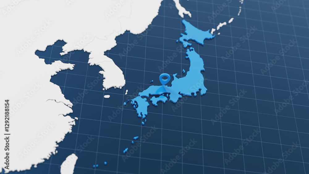 Blue Japan 3d map with pointer pin surrounded with other countries in ...