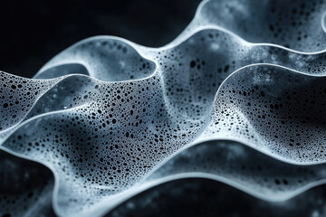Poster - Abstract image of a wavy, bubbly surface with a dark background, resembling foam or a fluid.