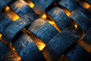 Poster - Intricate woven dark wood pattern with glowing amber light between the strands.