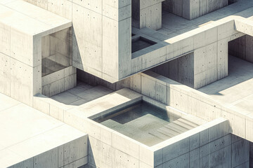 Poster - Abstract minimalist concrete architecture with an integrated pool, showcasing geometric design and modern aesthetics.