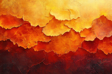 Poster - Abstract fiery landscape with cracked, textured surface in warm oranges and reds.