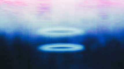 Poster - Abstract dual light halos reflected in ethereal blue and pink misty glow