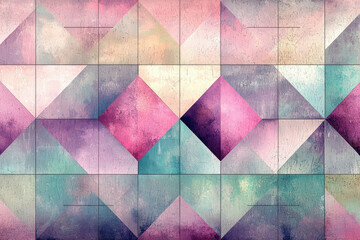 Poster - Abstract geometric pattern with pastel colors and a textured surface, creating a vintage feel.