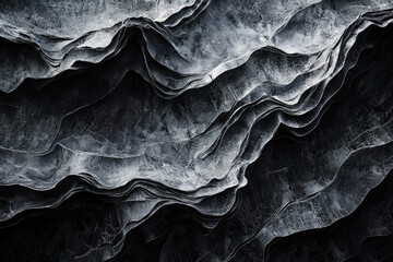 Aufkleber - Abstract monochrome image of layered rock formations resembling flowing waves or folded fabric.