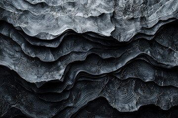 Aufkleber - Abstract dark gray rock formation with layered, wavy texture and intricate details.