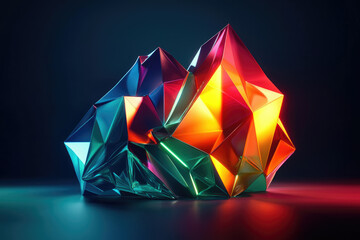 Aufkleber - Abstract 3D rendering of a vibrant, multifaceted, iridescent gemstone reflecting colorful light.