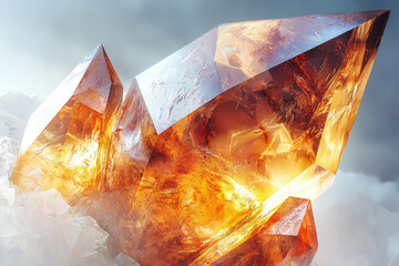 Aufkleber - Luminous amber quartz crystals cluster, showcasing intricate facets and warm, radiant glow.