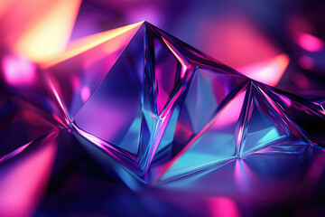 Poster - Abstract image of vibrant, iridescent, geometric shapes forming a dazzling, multifaceted crystal structure.
