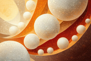 Poster - Abstract art depicting swirling, textured spheres in warm, earthy tones.