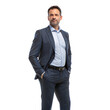 © stockpro - Confident corporate manager standing in business attire office space professional portrait, isolated on white or transparent background