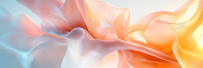 Fototapete - Colorful flowing fabric drapes developing soft textures in gentle light. Generative AI