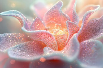 Aufkleber - A mesmerizing digital art of a dew-kissed flower, ethereal and delicate, with pastel hues.