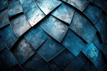 Poster - Abstract image of overlapping dark blue metallic plates with a textured surface, creating a visually striking pattern.