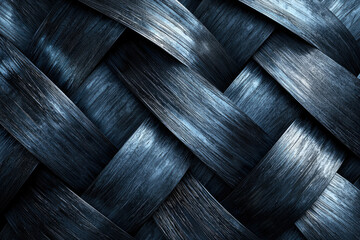 Poster - Dark, textured woven pattern of dark blue wood planks creating an intricate, geometric design.