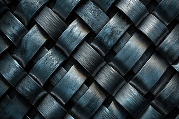 Poster - Dark metallic weave, intricate pattern of interwoven brushed metal strips creates a textured background.
