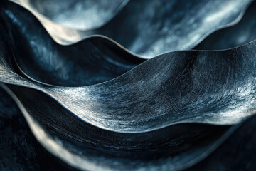Poster - Abstract dark blue waves, textured surface, metallic, flowing, elegant, modern art.