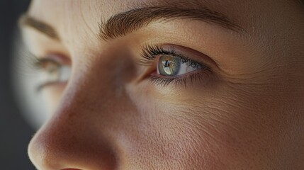 Poster - Duality of aging represented on a womans face with drawn lines contrasting smooth skin in a clinical style. Generative AI