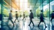 © Carlos Montes - The concept of sustainability in business centers, crowds of business people walking at a corporate office in a green city downtown, abstract motion blur image with blurred background