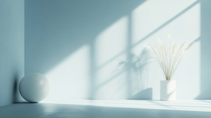 Aufkleber - Light and shadow play in a minimalistic interior with a vase and decorative elements. Generative AI