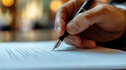 Leinwandbilder - Person writing on paper with a pen in a cozy indoor setting during the daytime. Generative AI