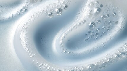 Poster - Soft blue foam swirling dynamically, representing clean beauty product texture with delicate bubbling effect against white background
