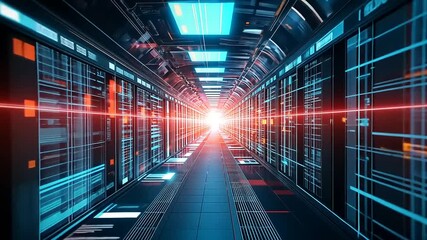 Wall Mural - A futuristic corridor filled with glowing data streams, suggesting advanced technology and information.