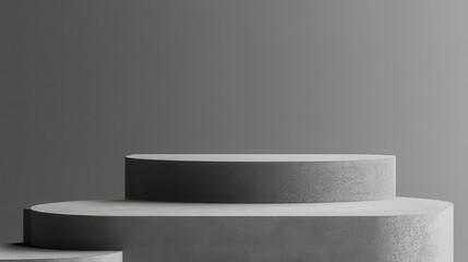 Poster - Minimalist gray backdrop featuring varying height concrete podiums, creating clean stepped display surface for highlighting product presentation and design simplicity