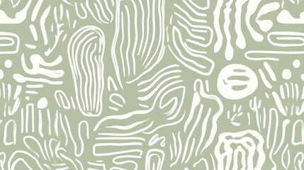 Poster - Sage green background with an abstract pattern of white lines and shapes creating a modern, organic, and artistic feel, suitable for various design applications