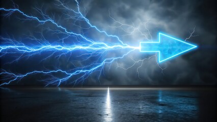Poster - an illuminating blue arrow with lightning streaks piercing through the dark sky, suggesting direction and power 