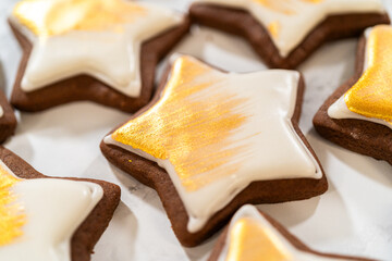 Canvas Print - Perfectly Icing Star Cookies with Royal Icing